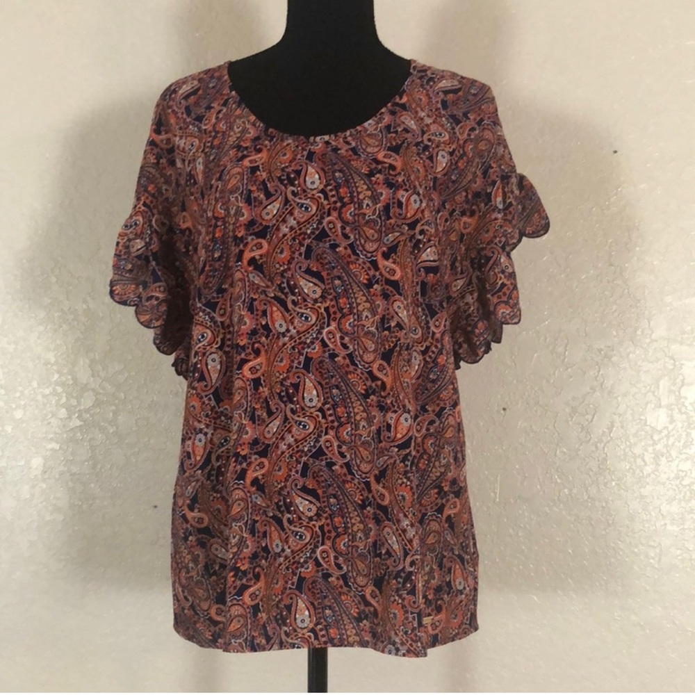 57 NWOT Michael Kors Ruffle Short Sleeved Blouse. SzS